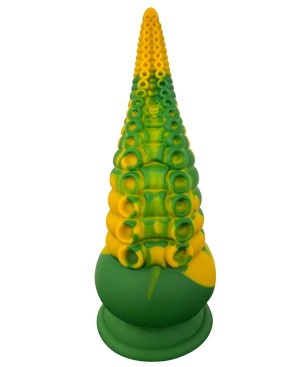 Gode ventouse tentacule Kraken vibrant 21 cm vert et jaune USB 