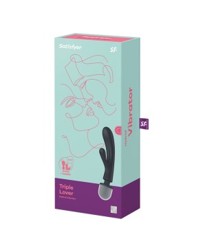 2 en 1 Vibromasseur rabbit et wand noir USB Triple Lover Satisfyer 