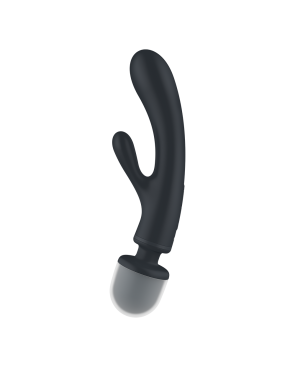2 en 1 Vibromasseur rabbit et wand noir USB Triple Lover Satisfyer 