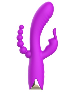 Vibromasseur triple stimulation très puissant violet USB 