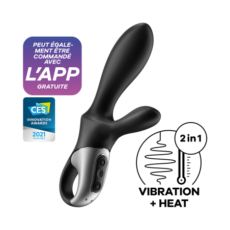 Vibromasseur rabbit noir USB, chauffant et connecté Heat Climax Satisfyer