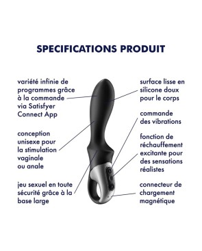 Vibromasseur noir USB, chauffant et connecté Heat Climax Satisfyer