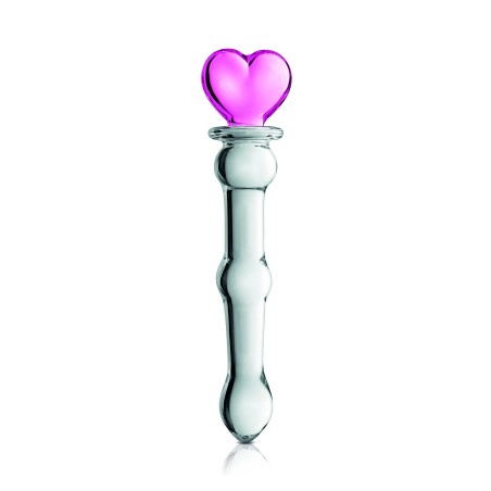Gode en verre bicolor avec boules et coeur n°21 Glossy