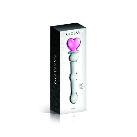 Gode en verre bicolor avec boules et coeur n°21 Glossy