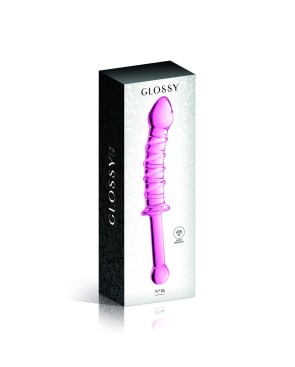 Gode en verre rose avec stries et poignée n°16 Glossy