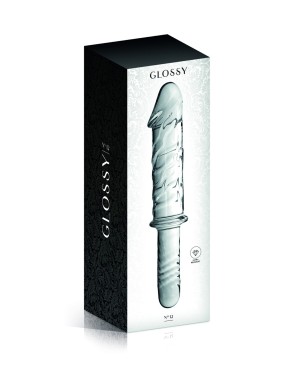 Gode en verre réaliste transparent avec poignée n°12 Glossy
