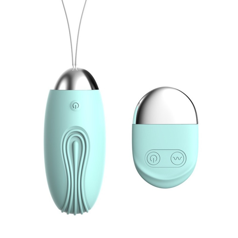 Oeuf vibrant rainuré turquoise USB avec télécommande Oeuf vibrant rainuré turquoise USB avec télécommande