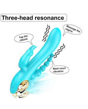 Vibromasseur rabbit  bleu  avec chapelet vibrant 
