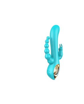 Vibromasseur rabbit  bleu  avec chapelet vibrant 