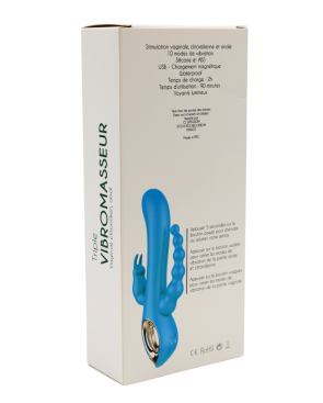 Vibromasseur rabbit  bleu  avec chapelet vibrant 