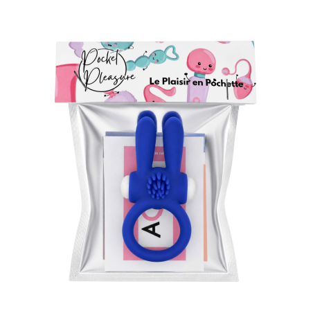 Anneau Vibrant Rabbit Bleu Silicone 1 dosette de lubrifiant — Pocket Pleasure