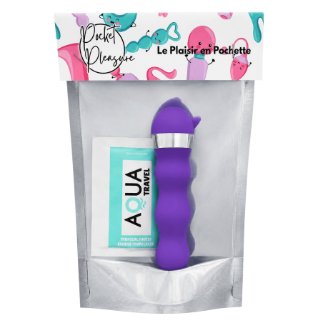 Mini Vibromasseur violet ondulés Pocket Pleasure 1 dosette de lubrifiant