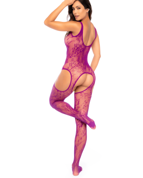 Bodystocking en résille à motif floral, couleur orchidée - Mapalé