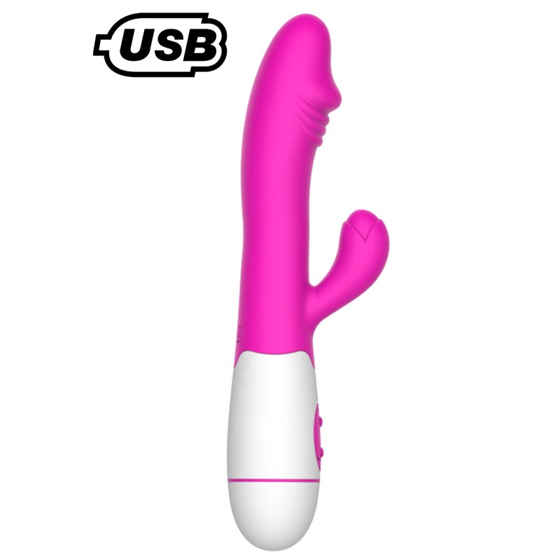 Vibromasseur rabbit USB rose avec gland 30 programmes Vibromasseur rabbit USB rose avec gland 30 programmes