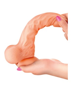 Gode réaliste veiné ventouse va-et-vient prépuce testicules billes mouvantes 22cm 