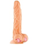 Gode réaliste veiné ventouse va-et-vient prépuce testicules billes mouvantes 22cm Gode réaliste veiné ventouse va-et-vient prépuce testicules billes mouvantes 22cm