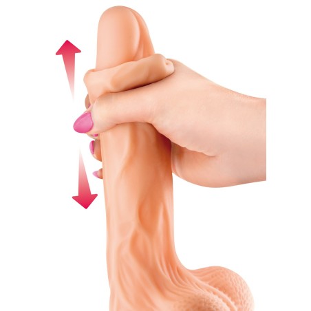 Gode réaliste veiné ventouse va-et-vient prépuce testicules billes mouvantes 20 cm