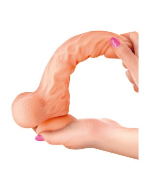 Gode réaliste veiné ventouse va-et-vient prépuce testicules billes mouvantes 20 cm 