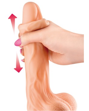 Gode réaliste veiné ventouse va-et-vient prépuce testicules billes mouvantes 18.5cm