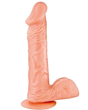 Gode réaliste grande longueur veiné avec testicules et ventouse 23cm 