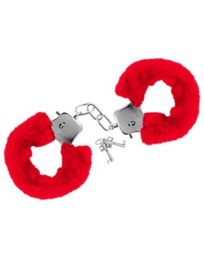 Menottes fourrure rouges de poignets avec sécurité