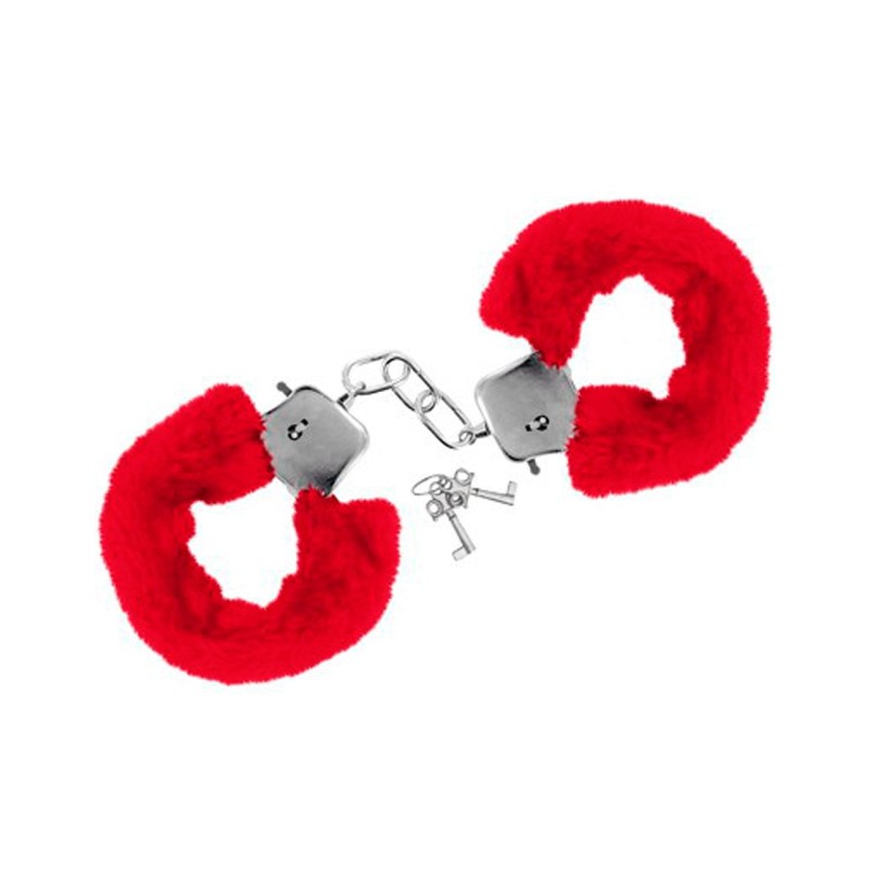 Menottes fourrure rouges de poignets avec sécurité Menottes fourrure rouges de poignets avec sécurité