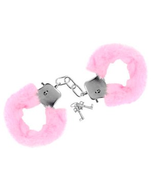 Menottes fourrure roses de poignets avec sécurité 