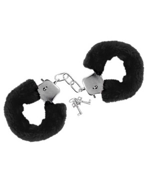 Menottes fourrure noires de poignets avec sécurité 