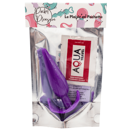 Plug anal violet souple base évasée Pocket Pleasure 1 dosette de lubrifiant