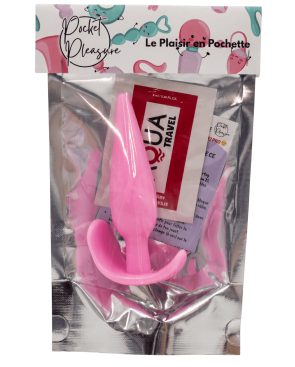 Plug anal rose souple base évasée Pocket Pleasure 1 dosette lubrifiant