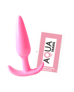 Plug anal rose souple base évasée Pocket Pleasure 1 dosette lubrifiant