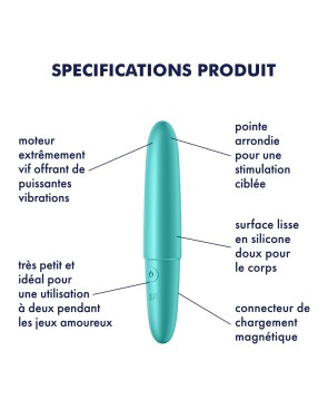 Vibromasseur turquoise USB Ultra Power Bullet 6 Satisfyer