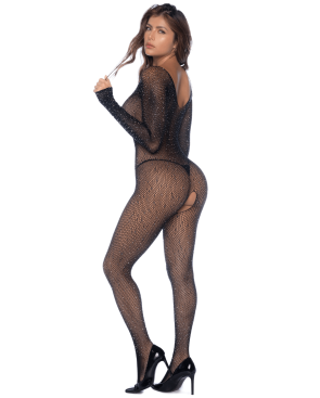 Combinaison noire en résille ornée de strass