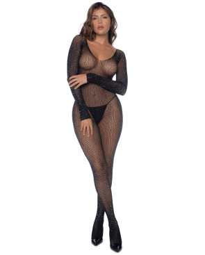 Combinaison noire en résille ornée de strass