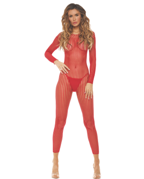 Bodystocking rouge ouvert à l'entrejambe