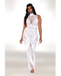 Robe bodystocking en résille et dentelle blanche 