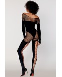 Bodystocking manches longues effet body et bas noir Bodystocking manches longues effet body et bas noir