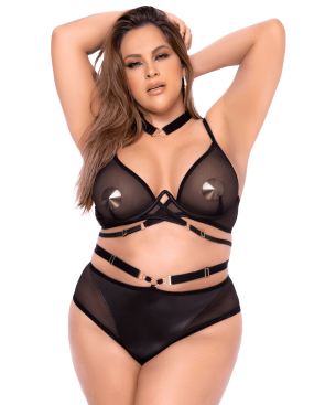 Ensemble 3 pièces grande taille avec accessoires dorés noir - Mapalé