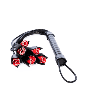 Fouet multi-lanières noir avec roses rouges décoratives - Mapalé