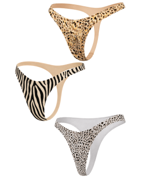 Lot de 3 strings invisibles à imprimés animaliers - Mapalé