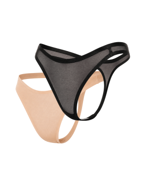 Lot de 2 strings invisibles en résille transparente noir et nude - Mapalé