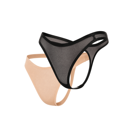 Lot de 2 strings invisibles en résille transparente noir et nude - Mapalé
