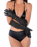 Une paire de gants satinés noirs avec strass - Mapalé Une paire de gants satinés noirs avec strass - Mapalé