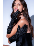 Une paire de gants satinés noirs avec strass - Mapalé Une paire de gants satinés noirs avec strass - Mapalé