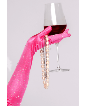 Une paire de gants satinés roses avec strass - Mapalé