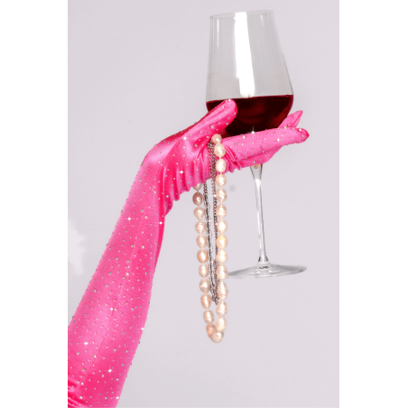 Une paire de gants satinés roses avec strass - Mapalé