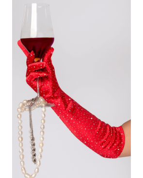 Une paire de gants satinés rouges avec strass - Mapalé