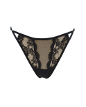 Tanga noir en dentelle avec bijou losanges dorés Tanga noir en dentelle avec bijou losanges dorés