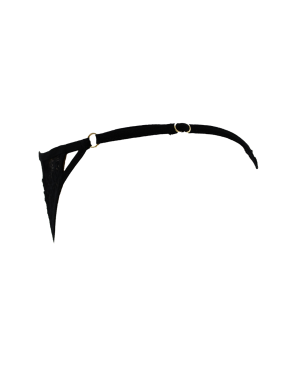 Tanga noir en dentelle avec bijou losanges dorés
