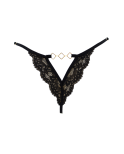 Tanga noir en dentelle avec bijou losanges dorés Tanga noir en dentelle avec bijou losanges dorés